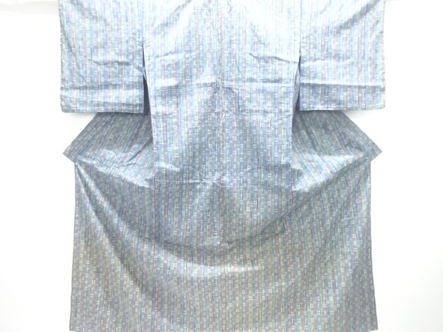 JAPANESE KIMONO / ANTIQUE HITOE KIMONO / SILK / TSUMUGI / WOVEN STRIPE & IGETA KASURI